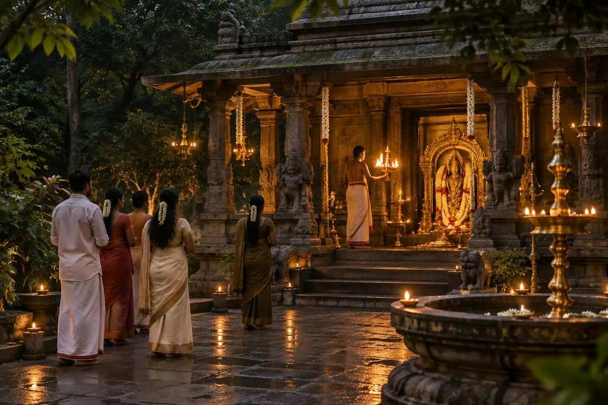 Evening aarti at the stone temple